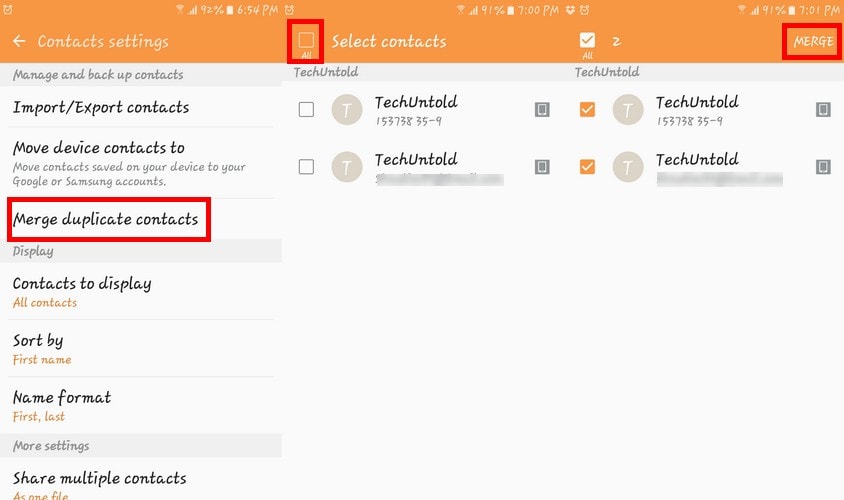 Comment fusionner des contacts en double dans Android