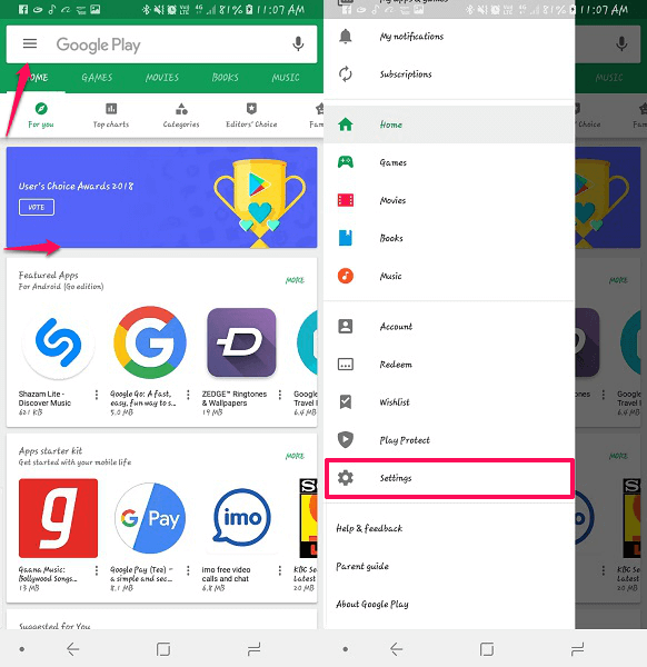 Configurações da Play Store - Como limpar o histórico de pesquisa do Google Play