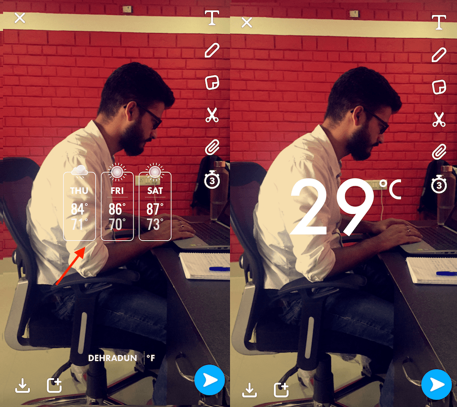Snapchatで温度を取得する方法