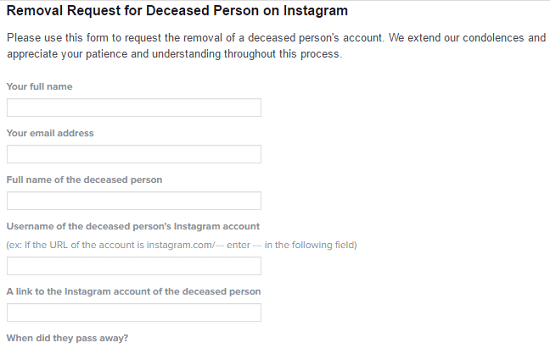 Sådan fjerner du en Instagram-konto, når nogen er gået bort