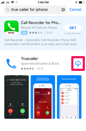 Installeer truecaller vanuit de App Store