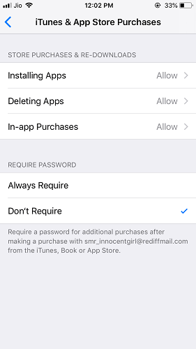 Restrições de compras do iTunes e da loja de aplicativos