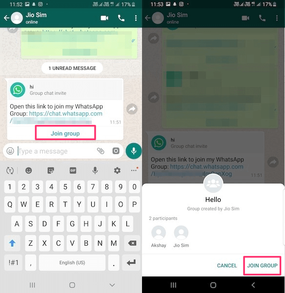 Liity WhatsApp-ryhmään kutsulinkin avulla