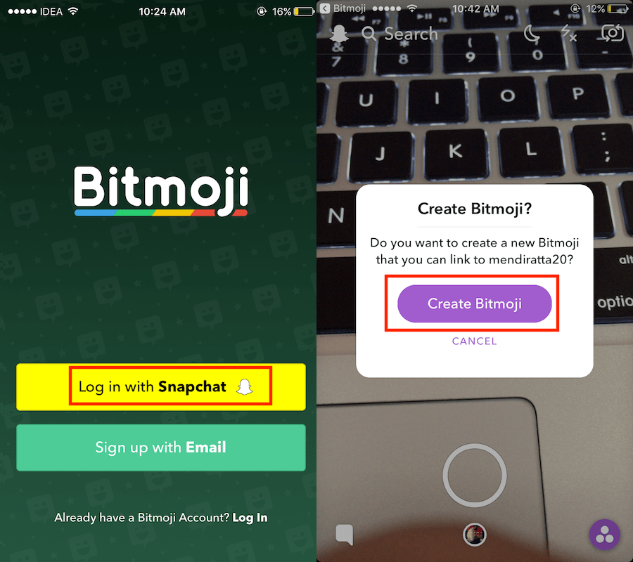 Link Bitmoji med Snapchat