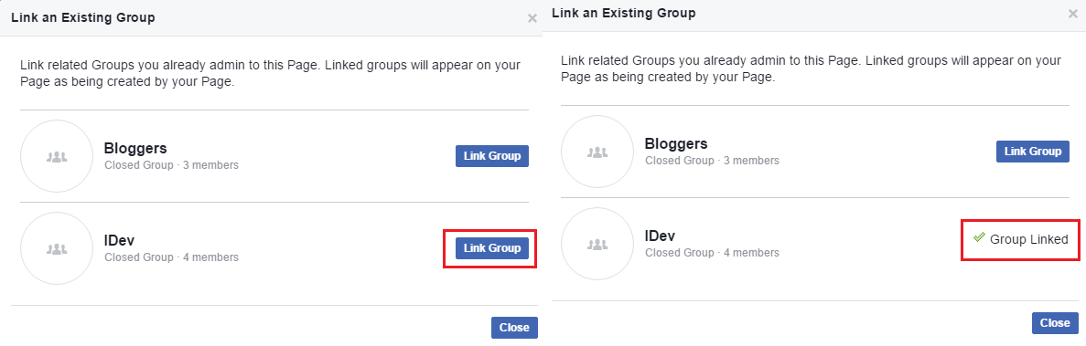 Facebook-csoportok összekapcsolása Facebook-oldalakkal