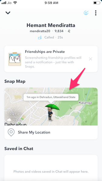Locatie al gedeeld op Snapchat