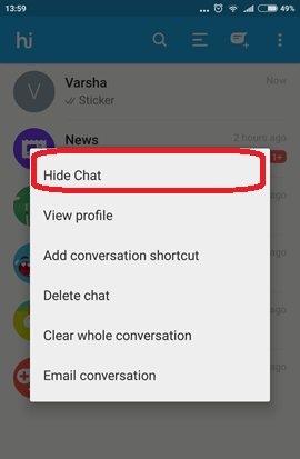 Nascondi la chat in Hike in Android