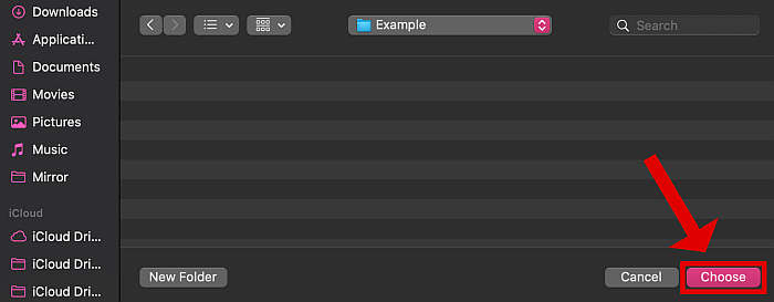 Jiné okno v systému mac se zvýrazněným novým tlačítkem výběru