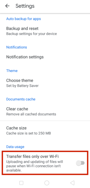 Inställningar för Google Drive-appen