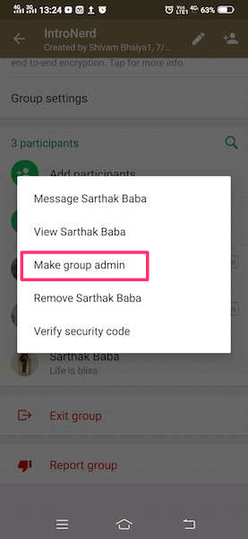 Κάντε κάποιον διαχειριστή ομάδας WhatsApp
