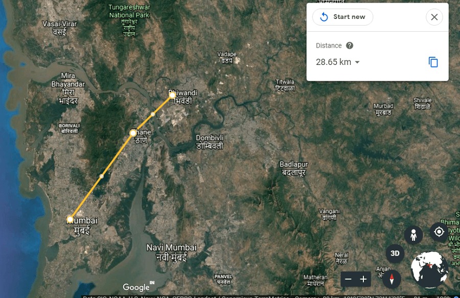 Mål afstand mellem to punkter i Google Earth Online
