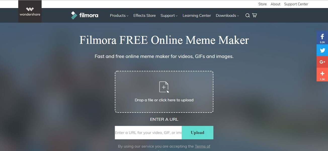 Filmora Meme Maker -kotisivu