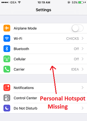 Opravit chybějící osobní hotspot na iPhonu