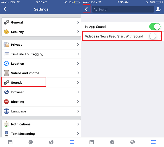 Desativar o som para reprodução automática de vídeos no aplicativo para iOS do Facebook