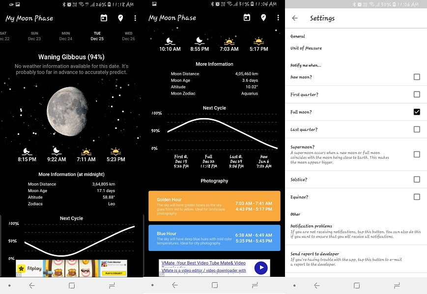 Minha fase da lua - notificações do aplicativo da lua