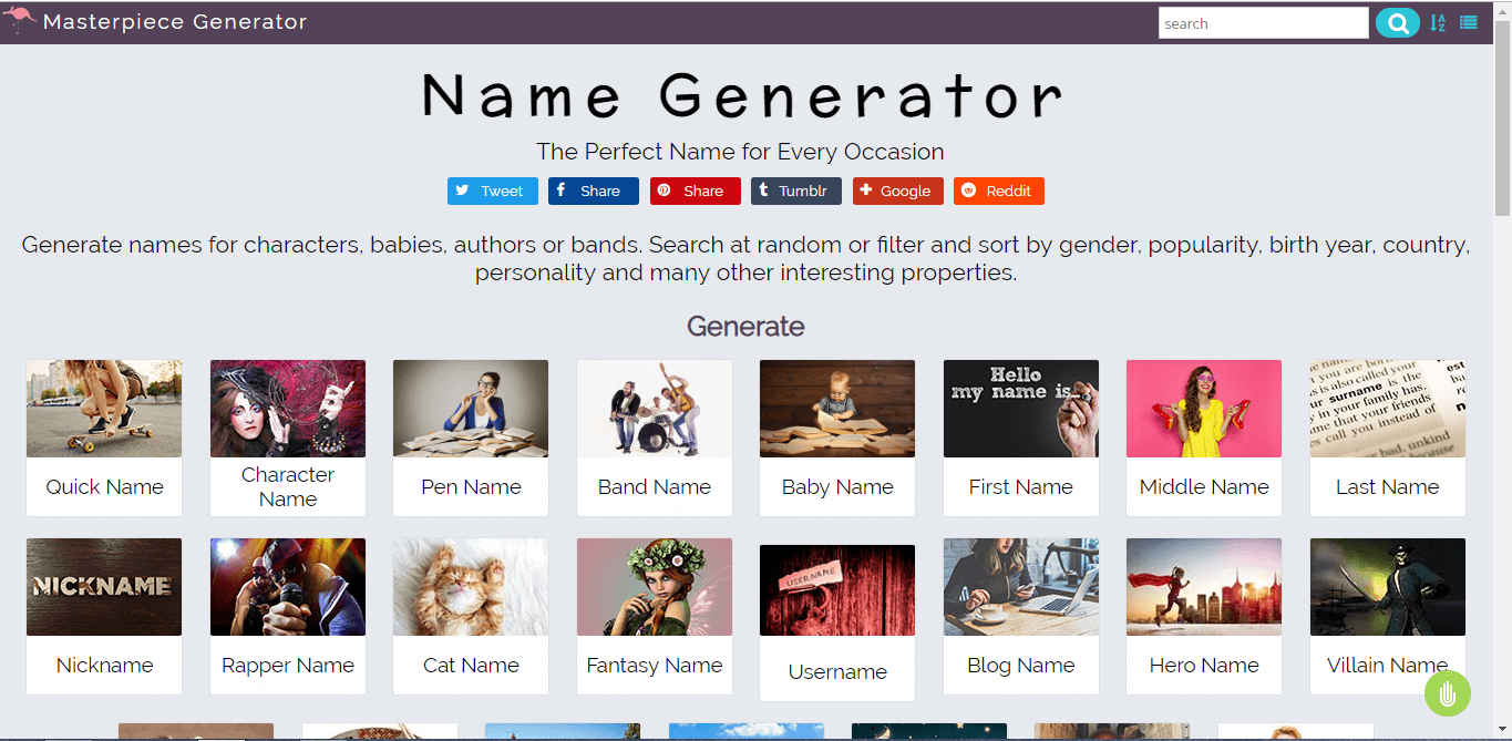 Generátor jmen – webové stránky