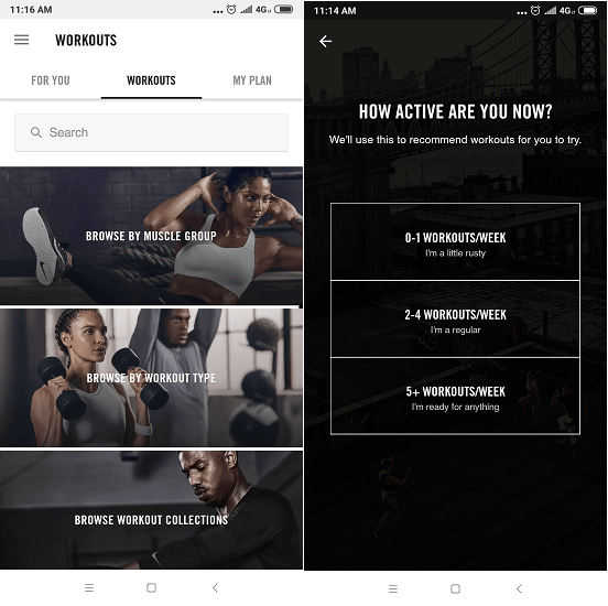 Nike Training club- Android ve iOS için temel uygulamalar
