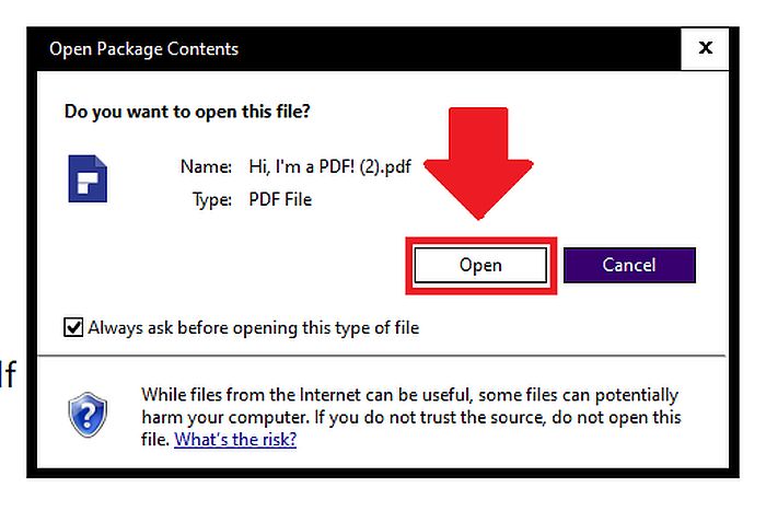 Öppna PDF-filen som infogats i ett Word-dokument