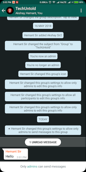 グループ管理者のみがメッセージを送信できますWhatsApp