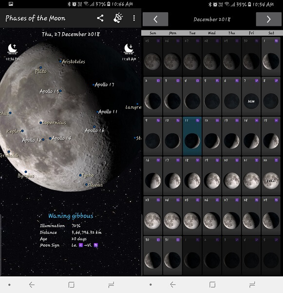 مراحل القمر - تطبيقات مراحل القمر
