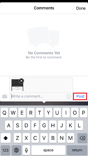 Lägg upp foto eller video i Facebook Comment App