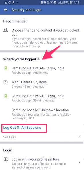 远程注销所有 Facebook 会话 Android