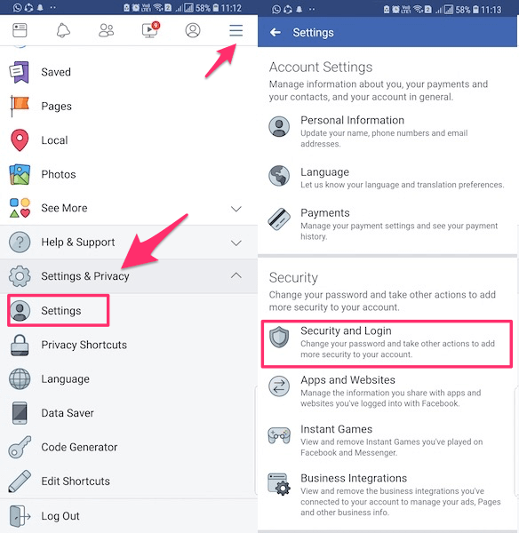 Удаленный выход из приложения Facebook для Android