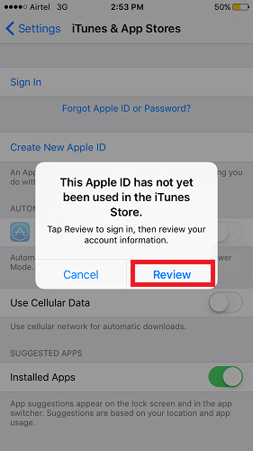 Проверьте Apple ID в первый раз