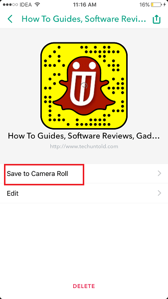 Αποθήκευση του Snapcode στο Camera Roll