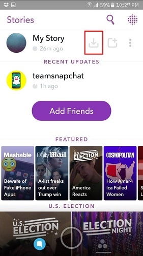 сохранение вашей истории в Snapchat