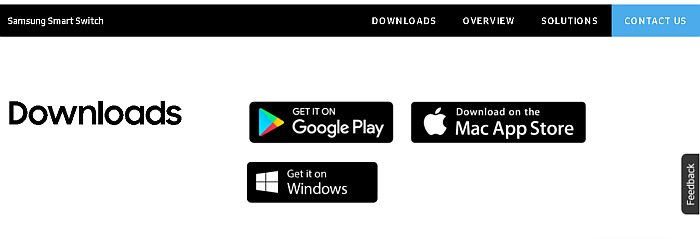 Página da web de downloads do Samsung Swart Switch
