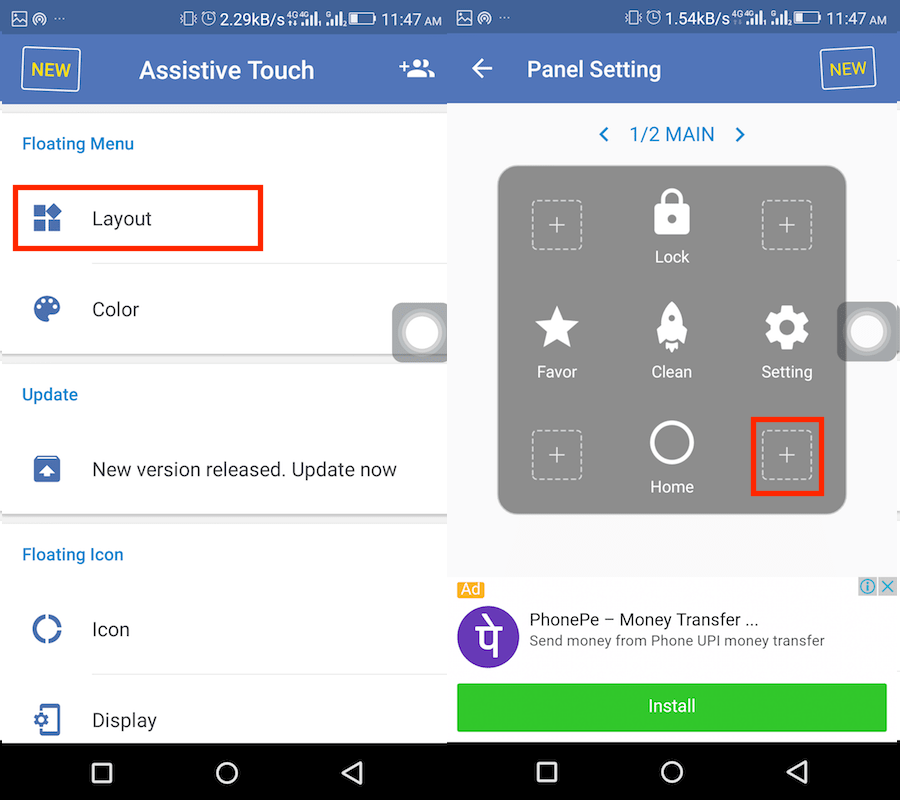 Skærmbillede uden knapper på Android