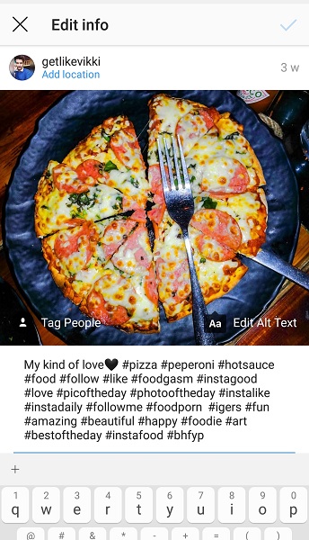 Upravit alternativní text pro již nahranou fotografii na Instagramu