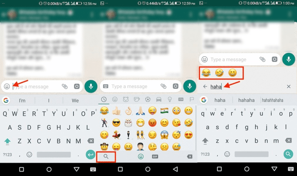 AndroidのWhatsAppで絵文字を検索する