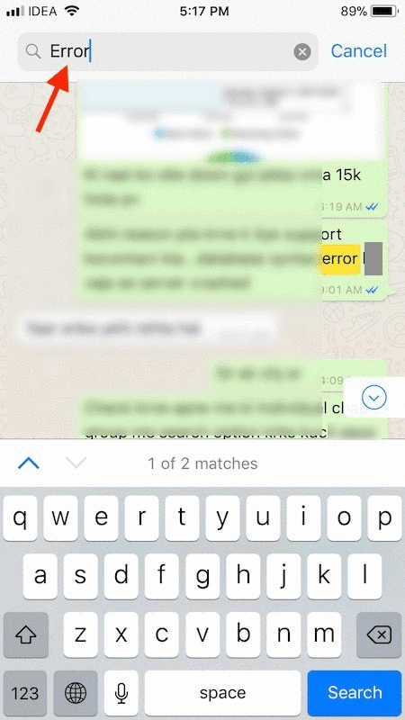 Sök meddelanden inom specifika chattar på WhatsApp