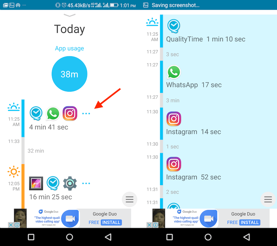 Se Tid brukt på individuelle apper på Android