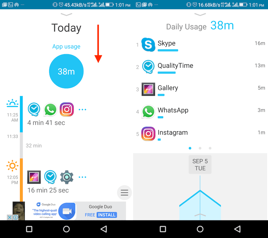 Se Total tid brukt på hver app på Android