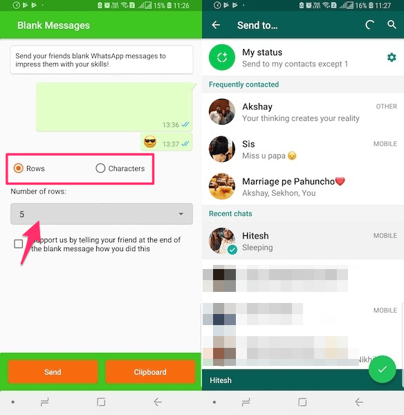 Enviar mensagens do WhatsApp em branco