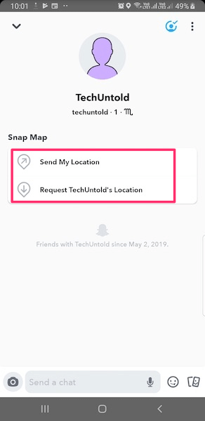 Αποστολή ή αίτημα τοποθεσίας στο Snapchat