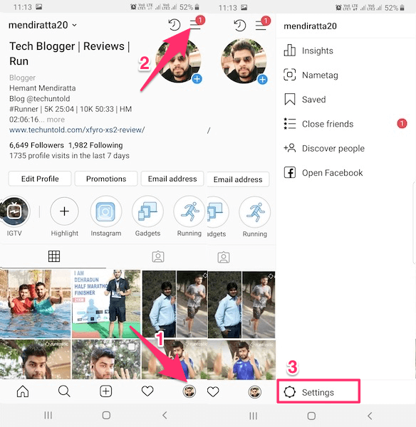 Indstillinger på Instagram-appen