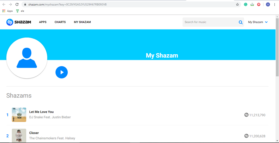 ملف Shazam الشخصي