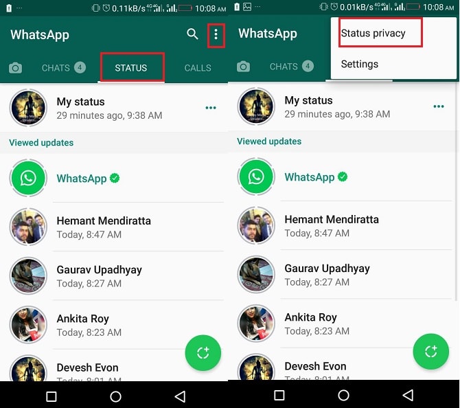 Mostra lo stato di WhatsApp ad amici specifici