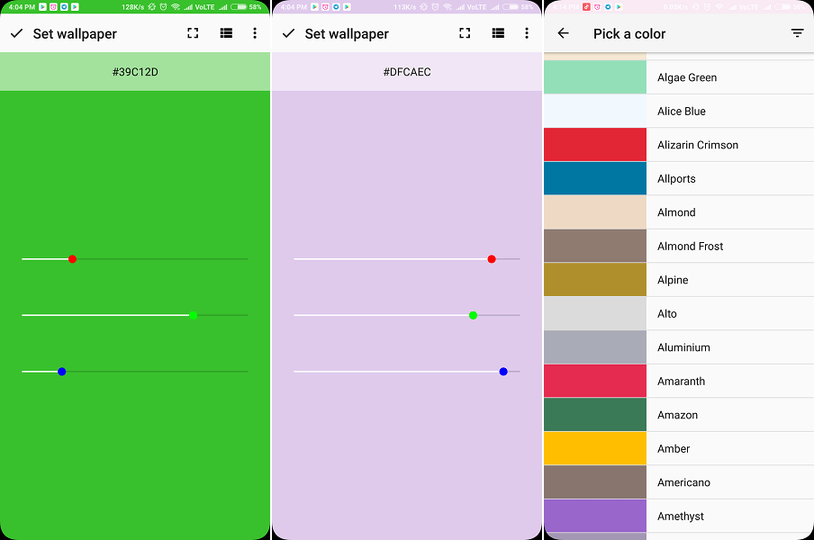 배경을 설정하는 가장 작은 앱 - RGB Color Wallpaper