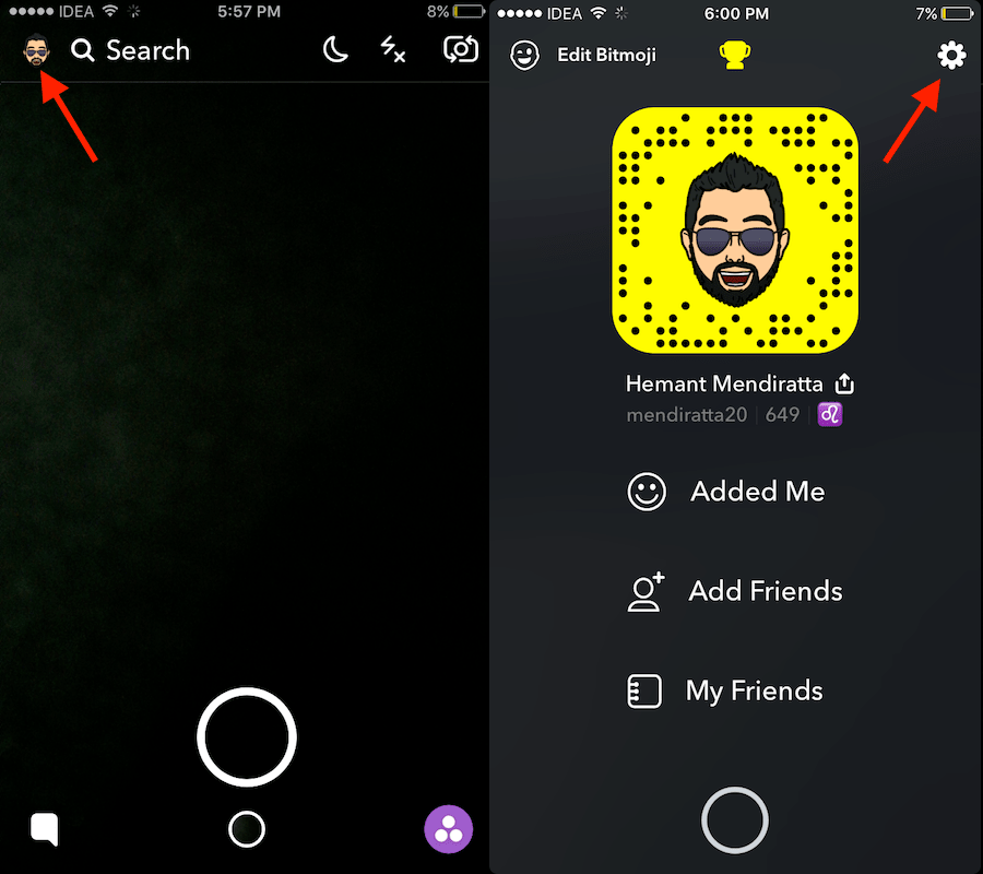 Configurações do aplicativo Snapchat