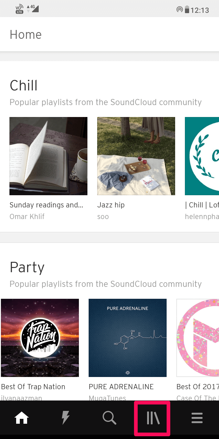 Página de inicio de la aplicación SoundCloud