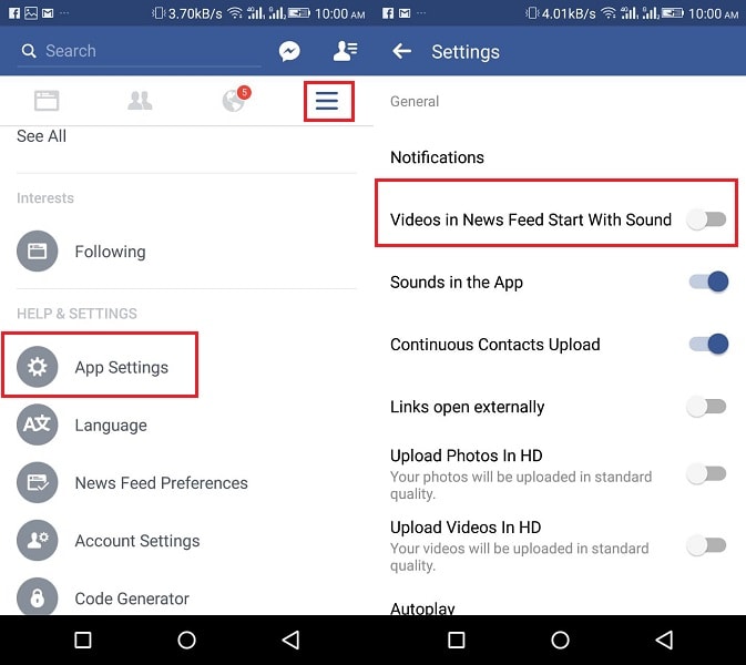 Parar o som para vídeos de reprodução automática no aplicativo do Facebook para Android