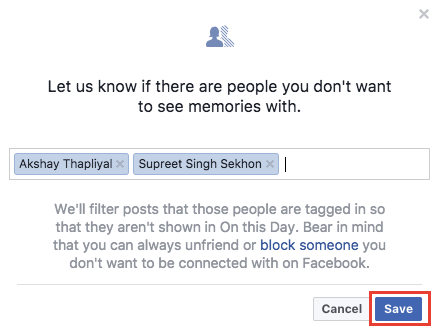 Smetti di vedere i ricordi di Facebook con amici particolari