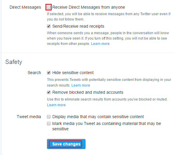 Stoppa användare från att skicka direktmeddelanden till dig på Twitter
