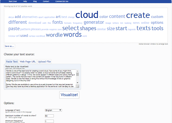 TagCrowd - δημιουργία σύννεφων λέξεων