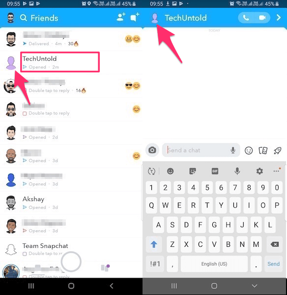 Tippe auf Snapchat auf Freunde Bitmoji